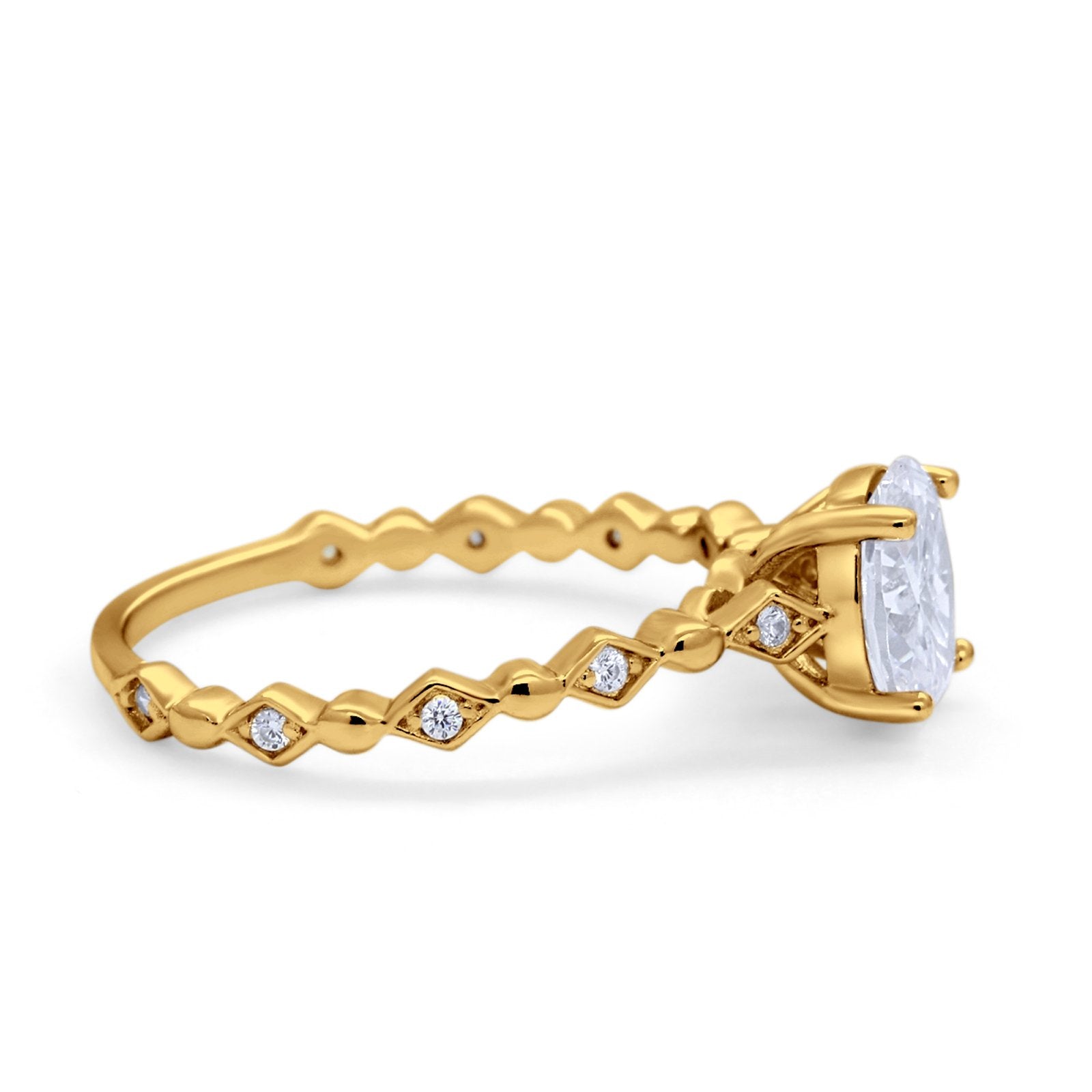 Oval Art Deco Engagement Ring Round Simulated Cubic Zirconia 925 Sterling Silver