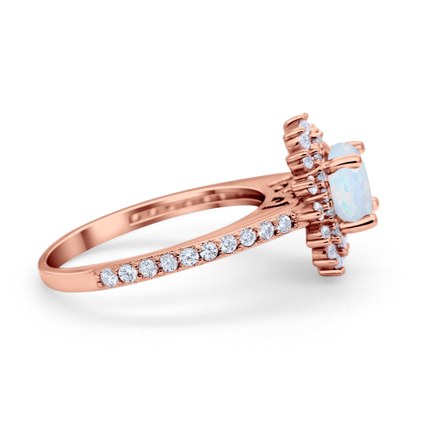 Halo Starburst Flower Wedding Ring Simulated Cubic Zirconia 925 Sterling Silver