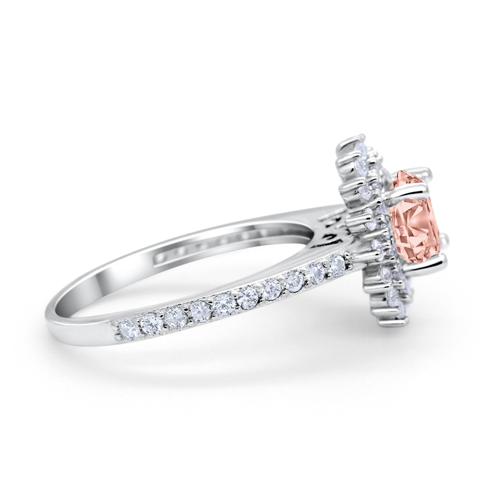 Halo Starburst Flower Wedding Ring Simulated Cubic Zirconia 925 Sterling Silver