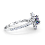 Halo Starburst Flower Wedding Ring Simulated Cubic Zirconia 925 Sterling Silver