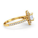 Halo Starburst Flower Wedding Ring Simulated Cubic Zirconia 925 Sterling Silver