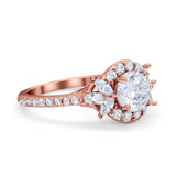 Halo Floral Wedding Ring Marquise Simulated Cubic Zirconia 925 Sterling Silver