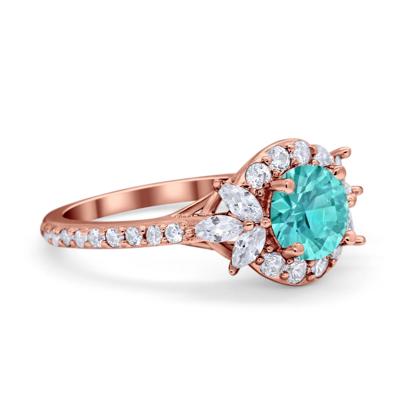 Halo Floral Wedding Ring Marquise Simulated Cubic Zirconia 925 Sterling Silver