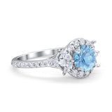 Halo Floral Wedding Ring Marquise Simulated Cubic Zirconia 925 Sterling Silver