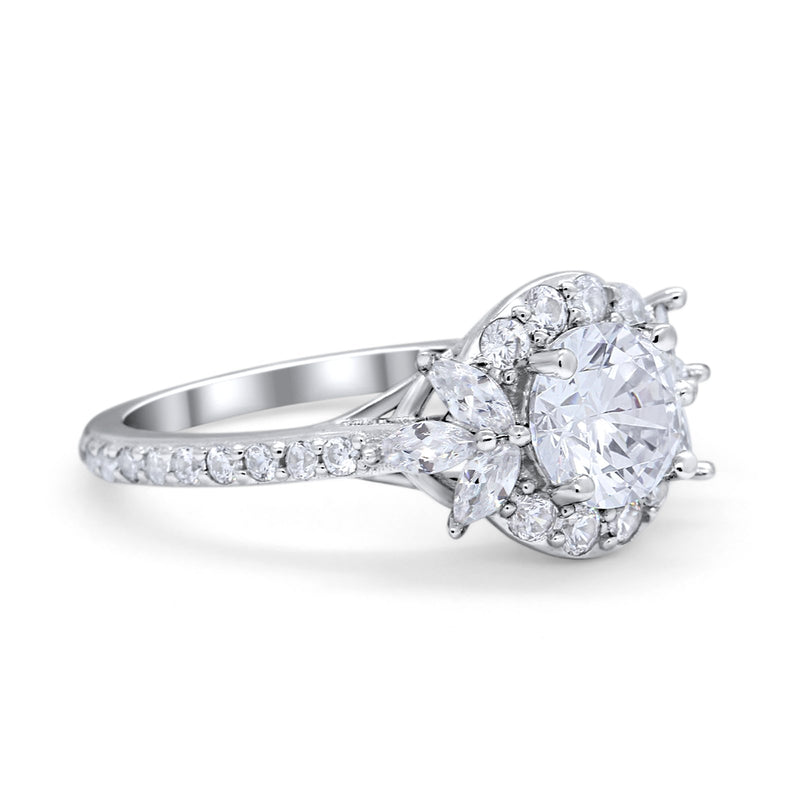 Halo Floral Wedding Ring Marquise Simulated Cubic Zirconia 925 Sterling Silver