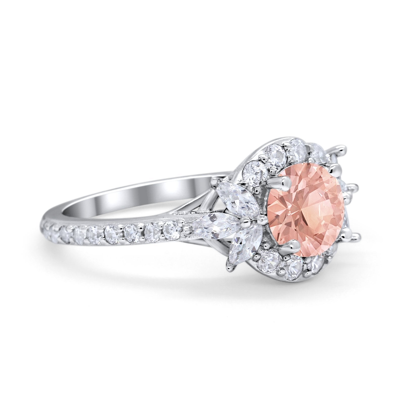 Halo Floral Wedding Ring Marquise Simulated Cubic Zirconia 925 Sterling Silver