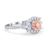 Halo Floral Wedding Ring Marquise Simulated Cubic Zirconia 925 Sterling Silver