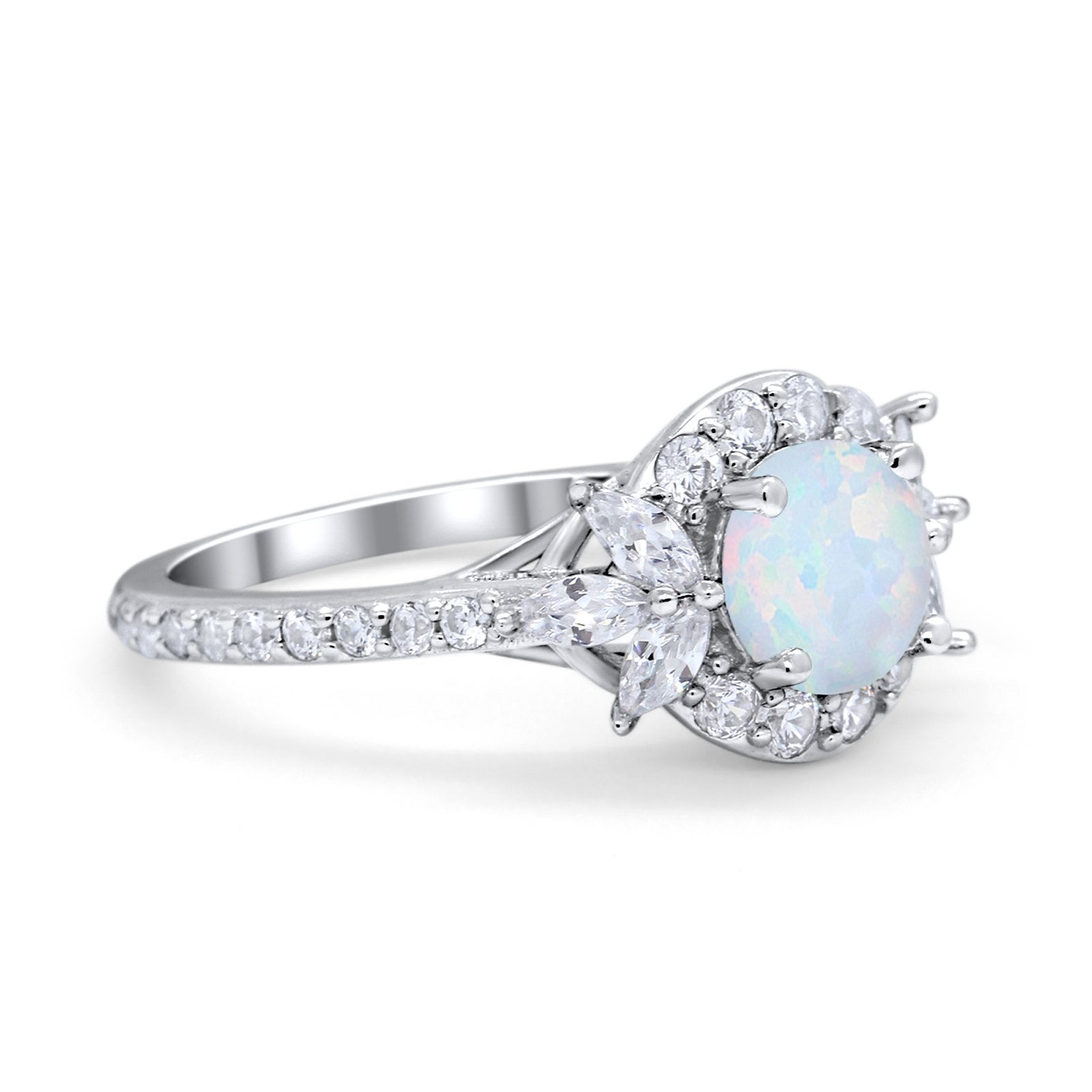 Halo Floral Wedding Ring Marquise Simulated Cubic Zirconia 925 Sterling Silver