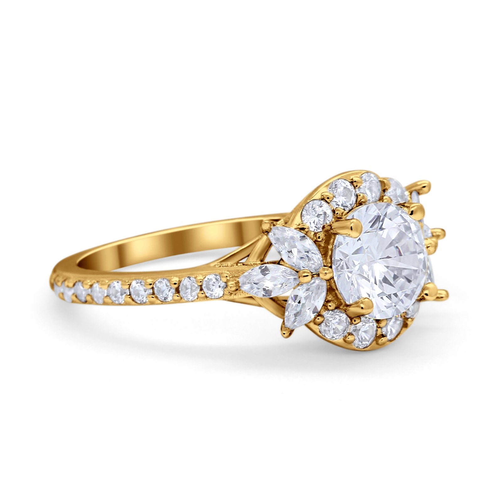 Halo Floral Wedding Ring Marquise Simulated Cubic Zirconia 925 Sterling Silver