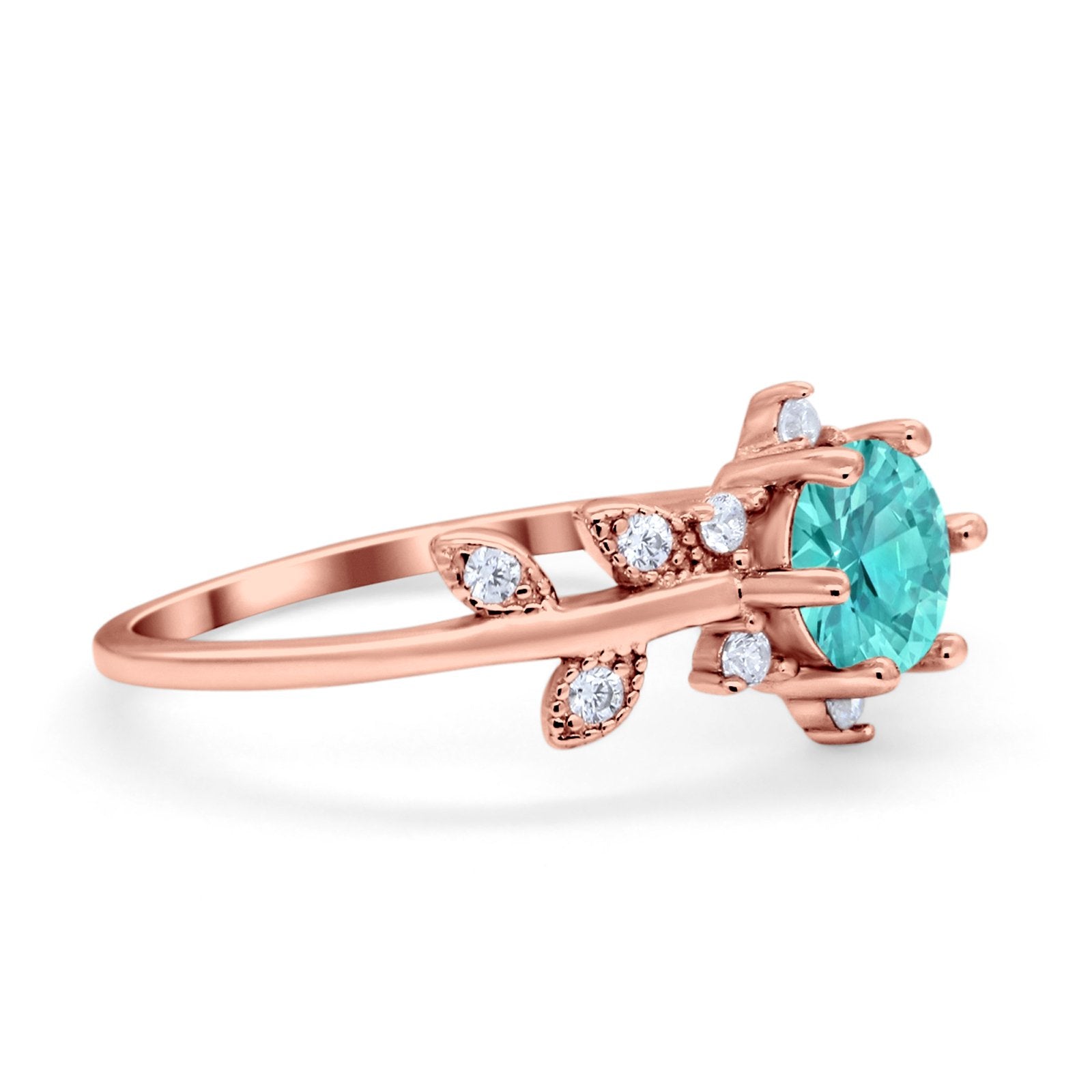 Art Deco Dainty Wedding Ring Round Simulated Cubic Zirconia 925 Sterling Silver