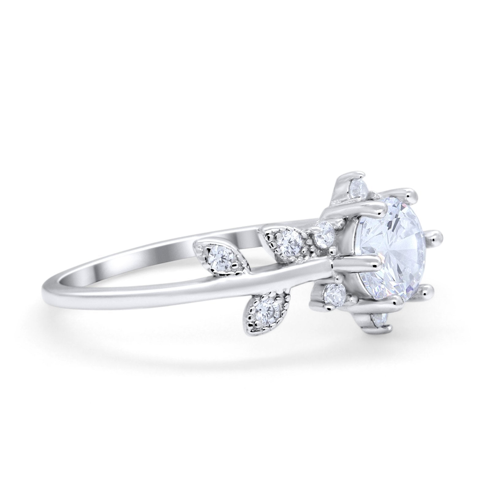 Art Deco Dainty Wedding Ring Round Simulated Cubic Zirconia 925 Sterling Silver