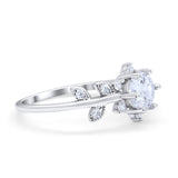 Art Deco Dainty Wedding Ring Round Simulated Cubic Zirconia 925 Sterling Silver