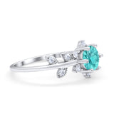 Art Deco Dainty Wedding Ring Round Simulated Cubic Zirconia 925 Sterling Silver