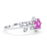 Art Deco Dainty Wedding Ring Round Simulated Cubic Zirconia 925 Sterling Silver