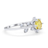 Art Deco Dainty Wedding Ring Round Simulated Cubic Zirconia 925 Sterling Silver