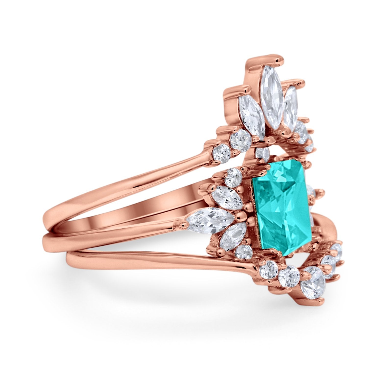 Trio Set Wedding Ring Piece Simulated Cubic Zirconia 925 Sterling Silver