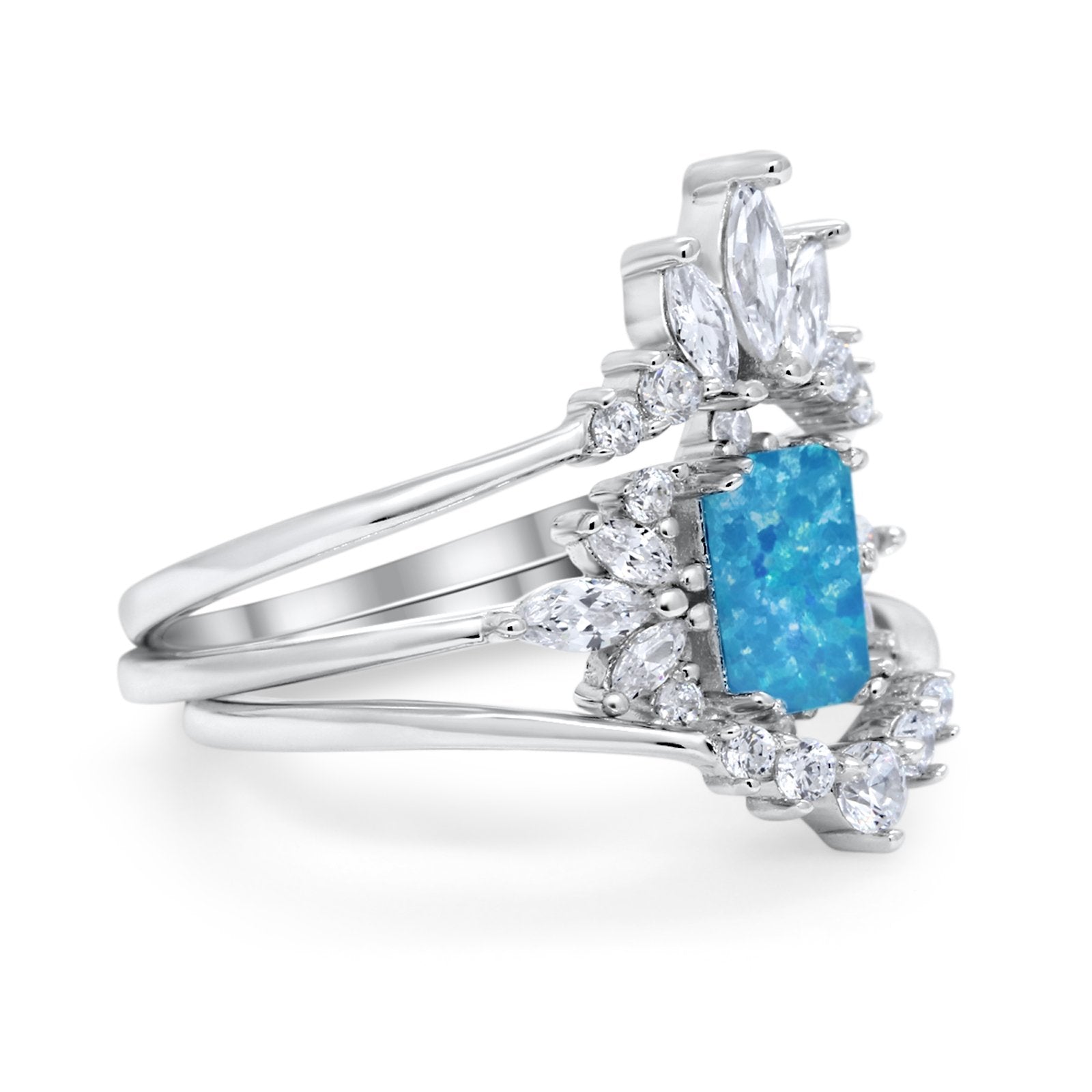 Trio Set Wedding Ring Piece Simulated Cubic Zirconia 925 Sterling Silver