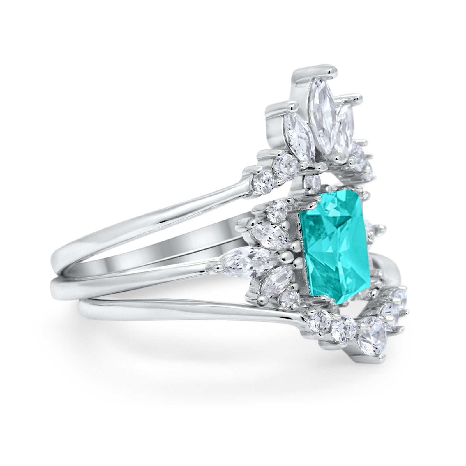 Trio Set Wedding Ring Piece Simulated Cubic Zirconia 925 Sterling Silver