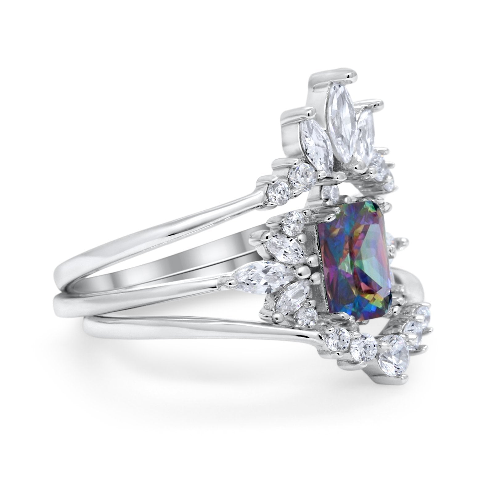 Trio Set Wedding Ring Piece Simulated Cubic Zirconia 925 Sterling Silver