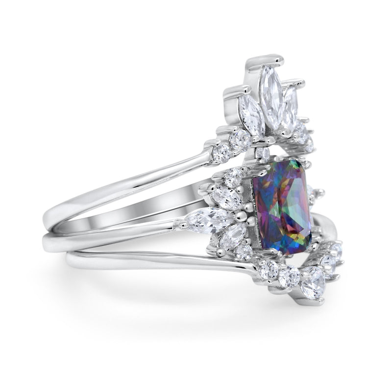 Trio Set Wedding Ring Piece Simulated Cubic Zirconia 925 Sterling Silver