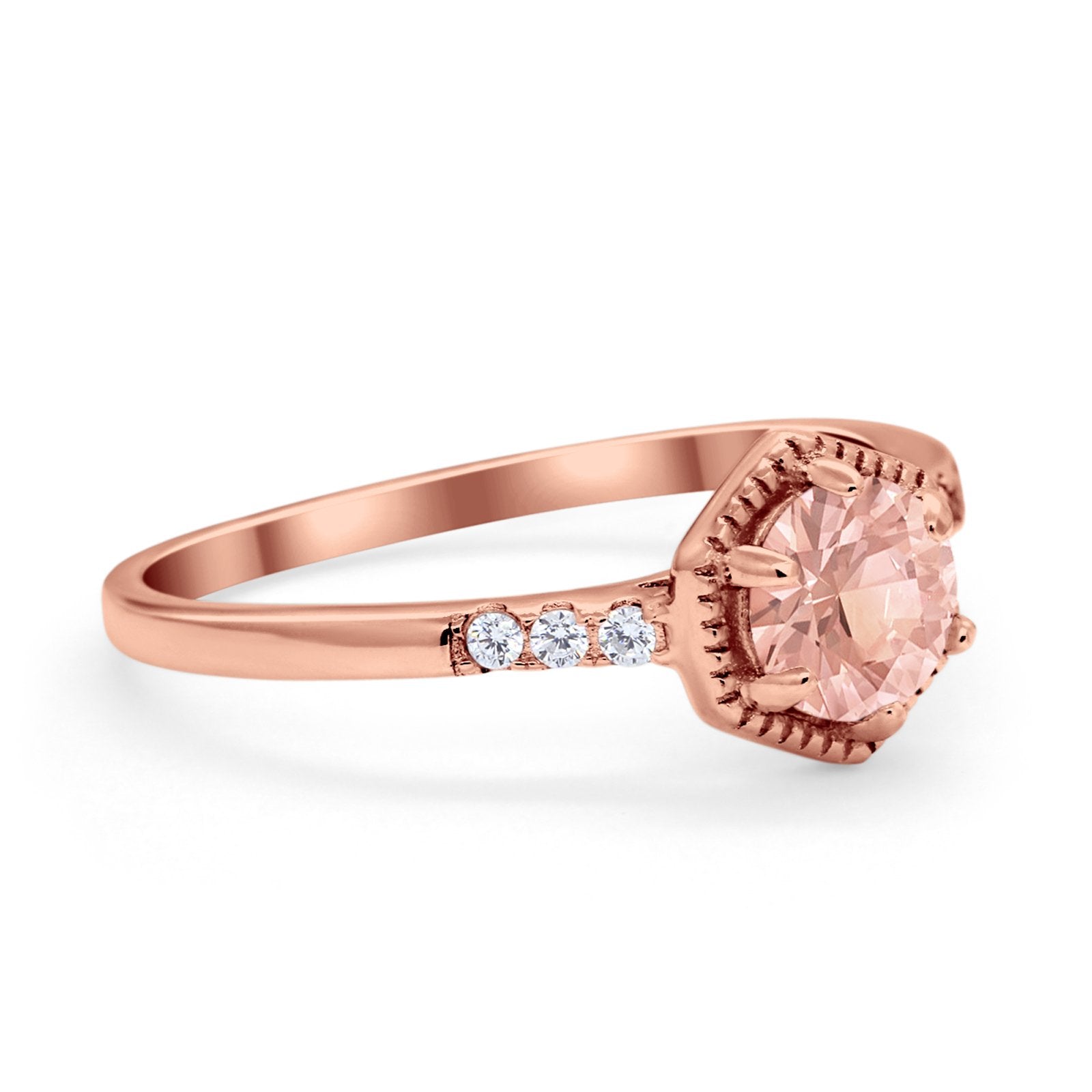 Wedding Ring Accent Vintage Round Simulated Cubic Zirconia 925 Sterling Silver