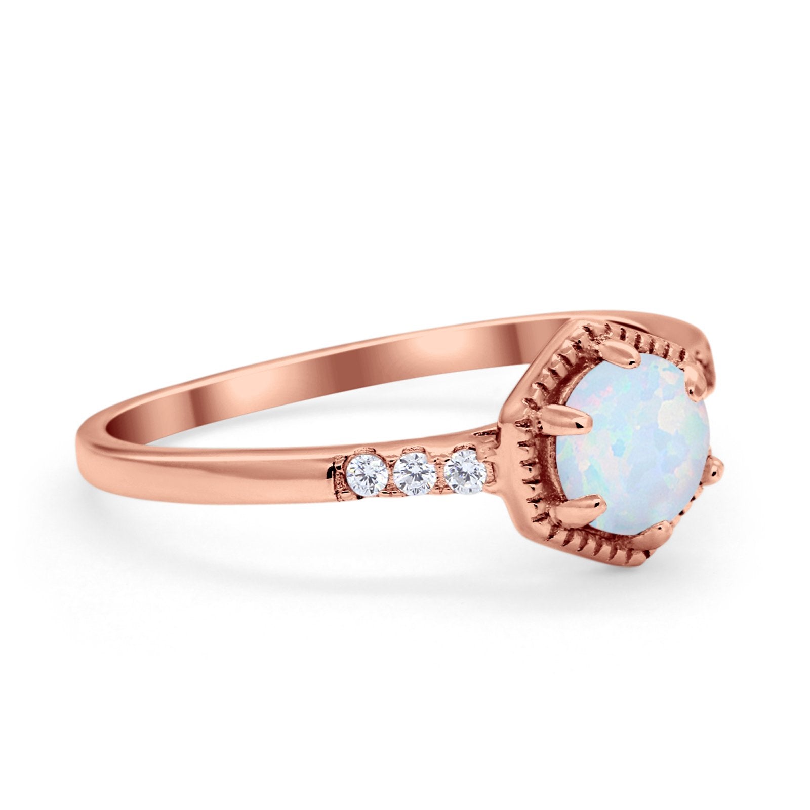 Wedding Ring Accent Vintage Round Simulated Cubic Zirconia 925 Sterling Silver