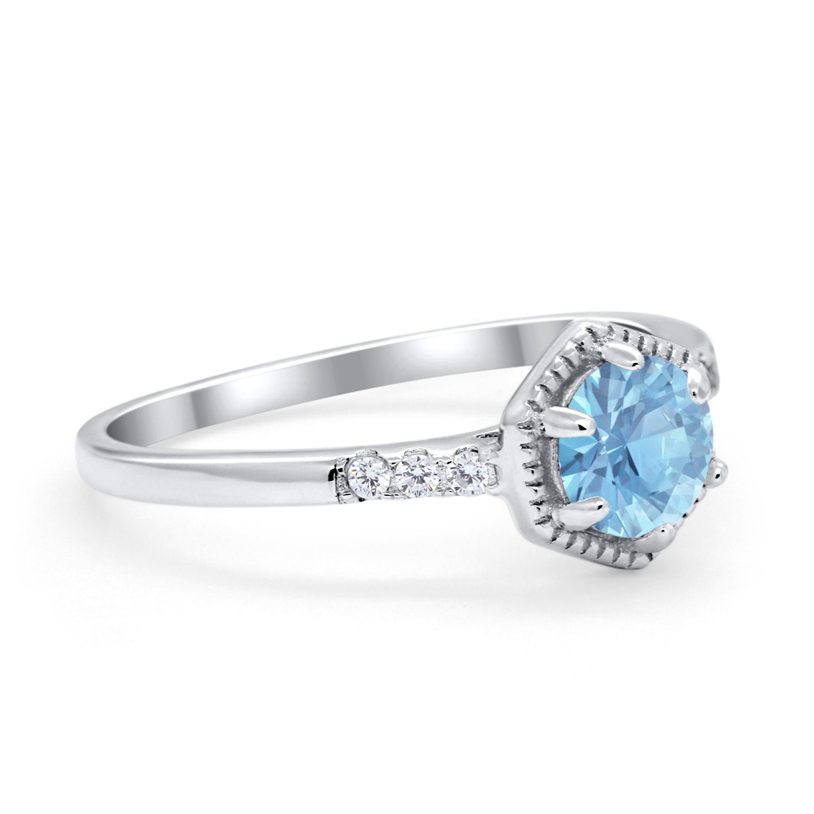 Wedding Ring Accent Vintage Round Simulated Cubic Zirconia 925 Sterling Silver