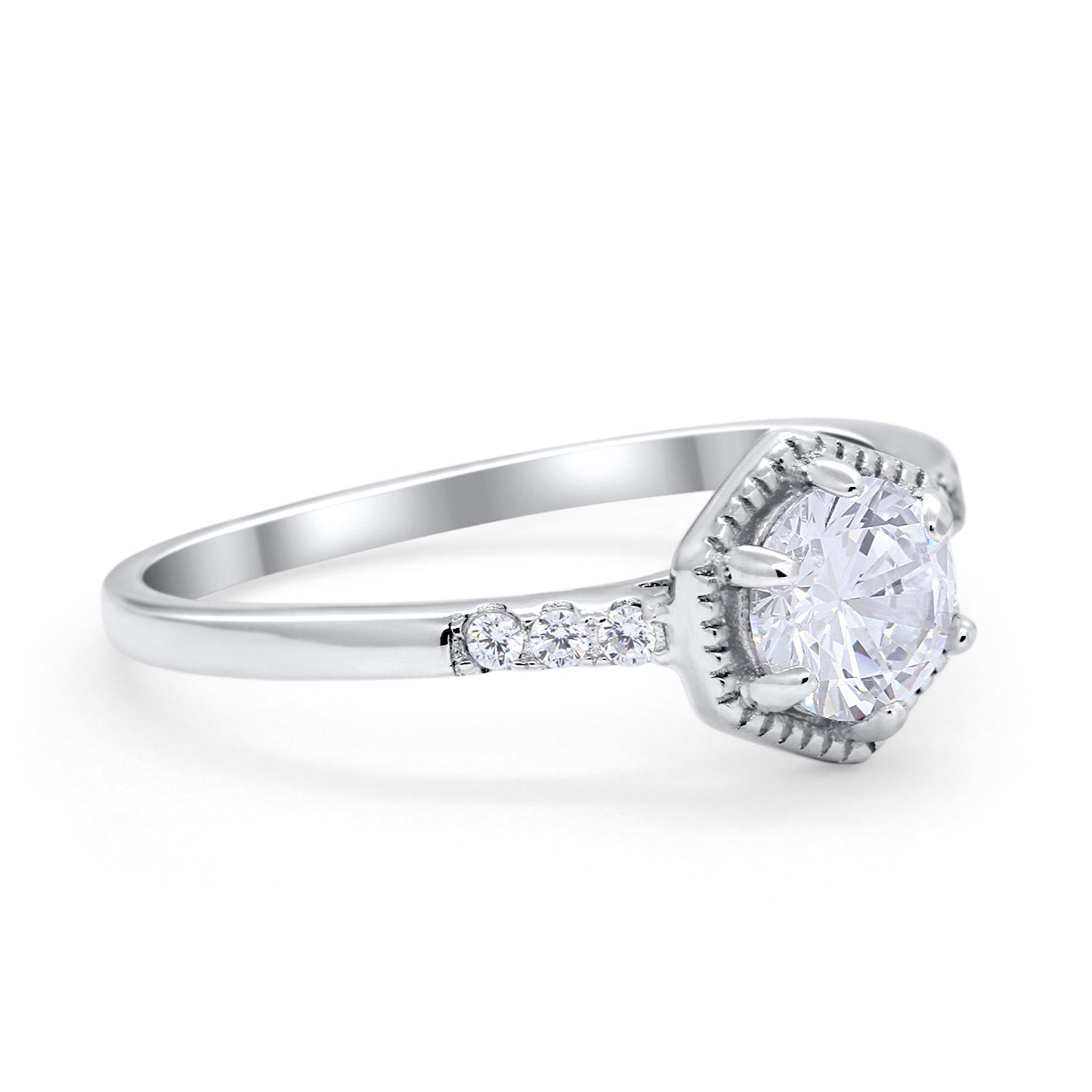 Wedding Ring Accent Vintage Round Simulated Cubic Zirconia 925 Sterling Silver