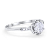 Wedding Ring Accent Vintage Round Simulated Cubic Zirconia 925 Sterling Silver