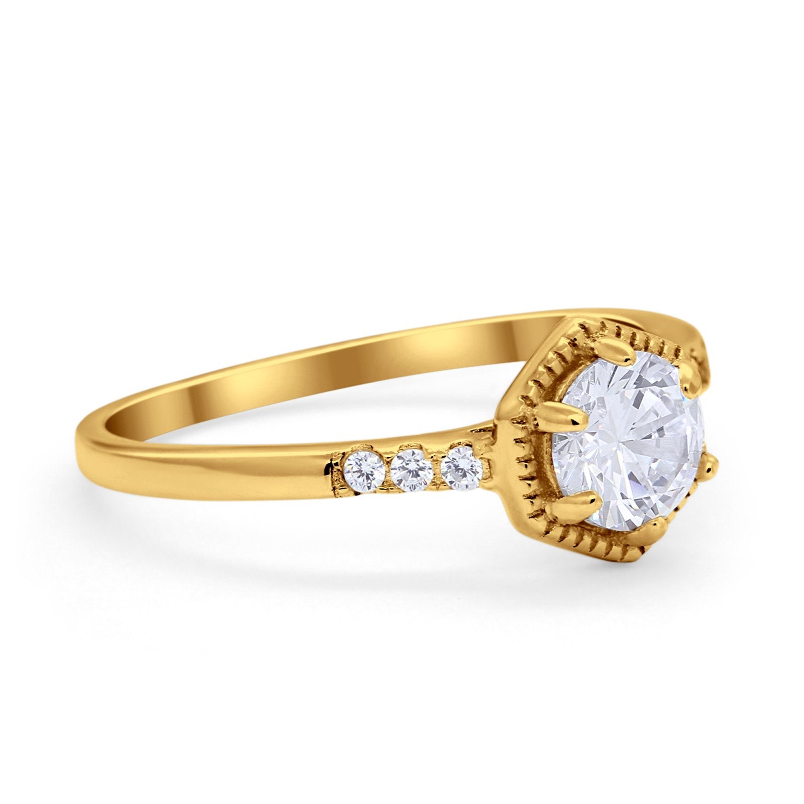 Wedding Ring Accent Vintage Round Simulated Cubic Zirconia 925 Sterling Silver