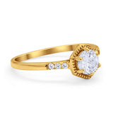 Wedding Ring Accent Vintage Round Simulated Cubic Zirconia 925 Sterling Silver