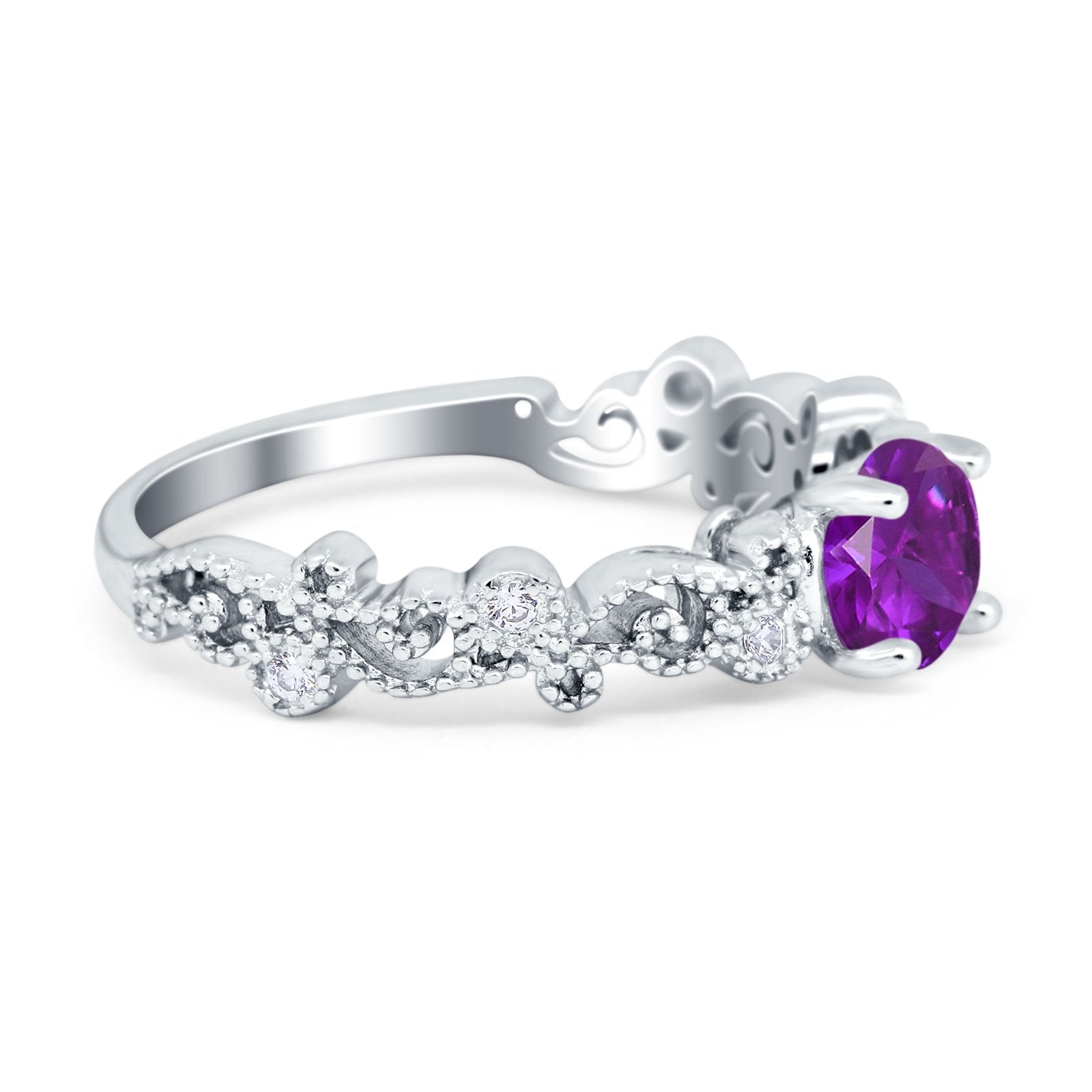 Filigree Art Deco Wedding Ring Round Simulated Cubic Zirconia 925 Sterling Silver
