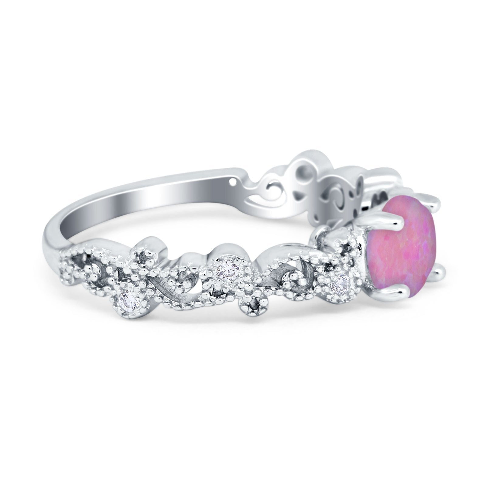 Filigree Art Deco Wedding Ring Round Simulated Cubic Zirconia 925 Sterling Silver