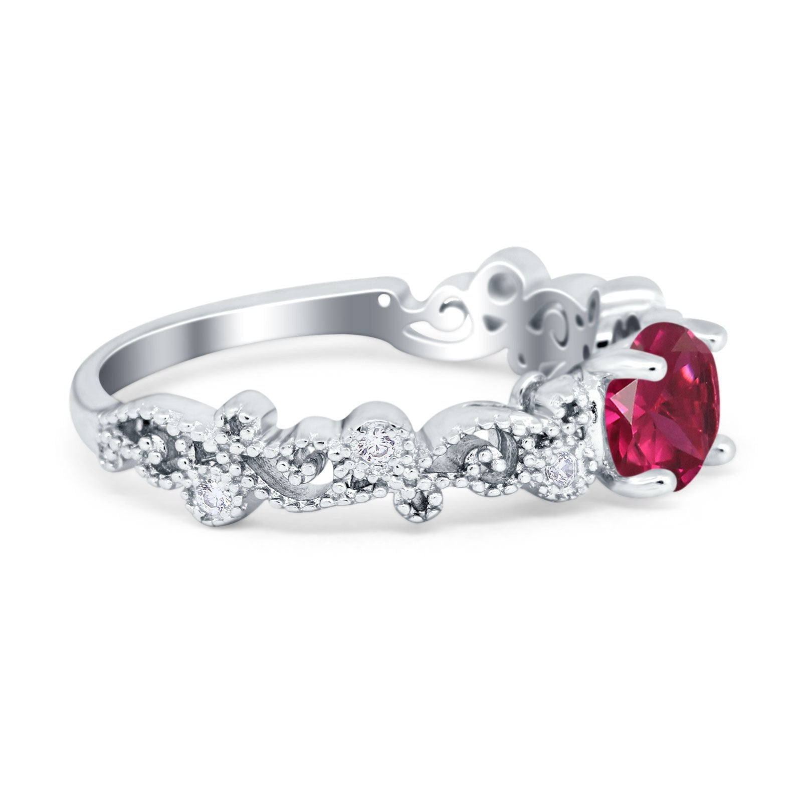 Filigree Art Deco Wedding Ring Round Simulated Cubic Zirconia 925 Sterling Silver