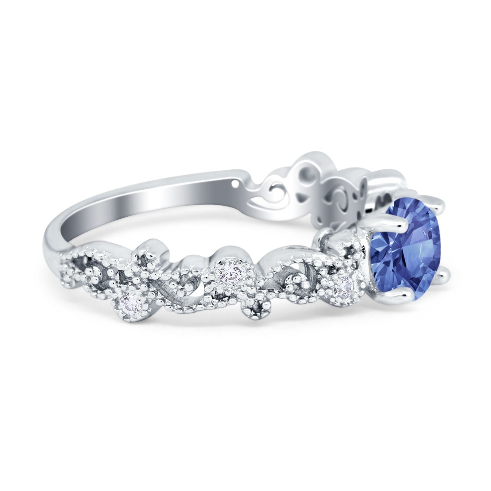 Filigree Art Deco Wedding Ring Round Simulated Cubic Zirconia 925 Sterling Silver