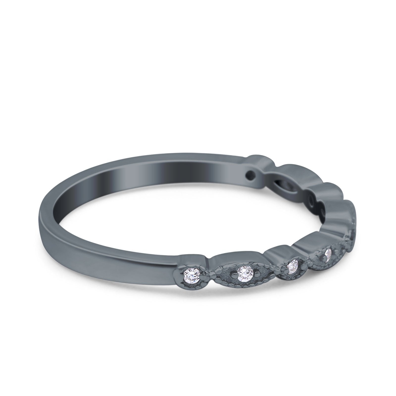 Half Eternity Wedding Band Ring Marquise Round Simulated Cubic Zirconia 925 Sterling Silver