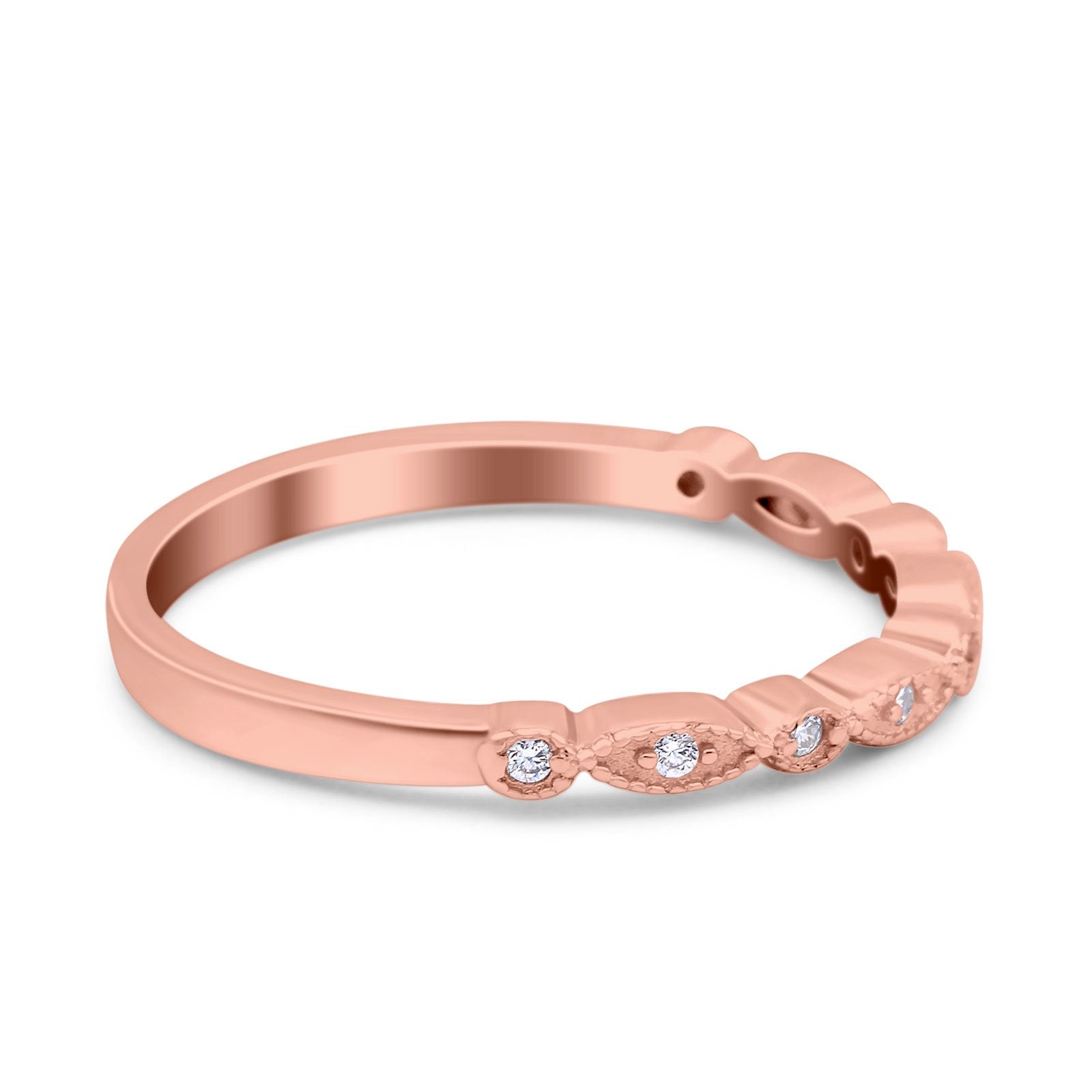 Half Eternity Wedding Band Ring Marquise Round Simulated Cubic Zirconia 925 Sterling Silver