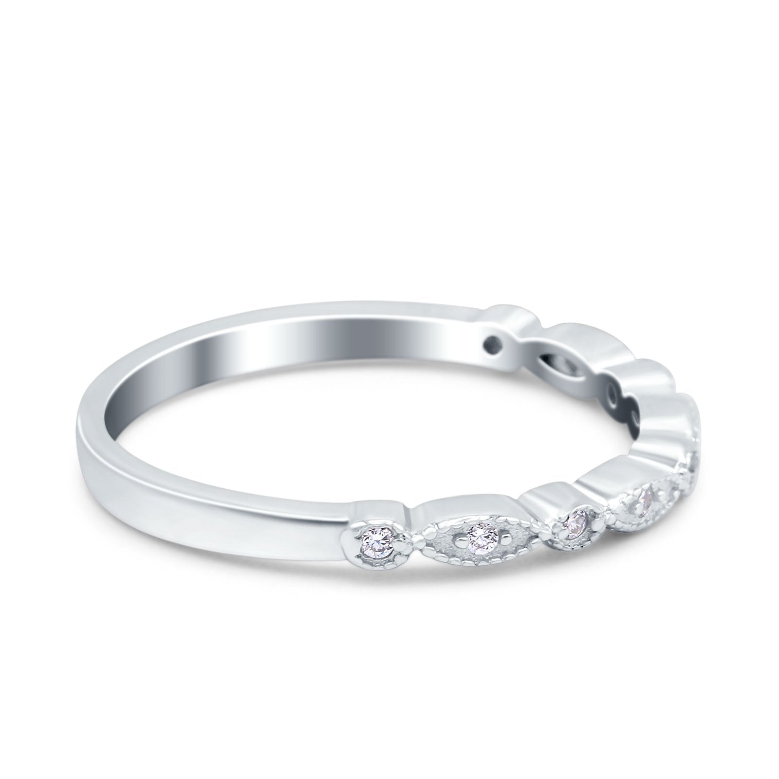 Half Eternity Wedding Band Ring Marquise Round Simulated Cubic Zirconia 925 Sterling Silver