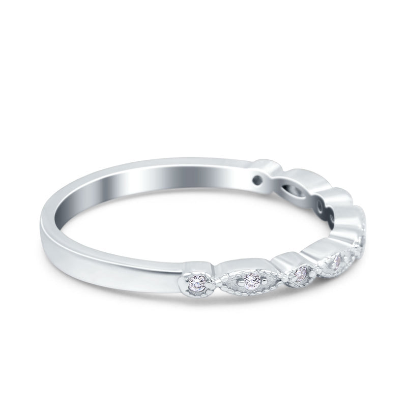 Half Eternity Wedding Band Ring Marquise Round Simulated Cubic Zirconia 925 Sterling Silver