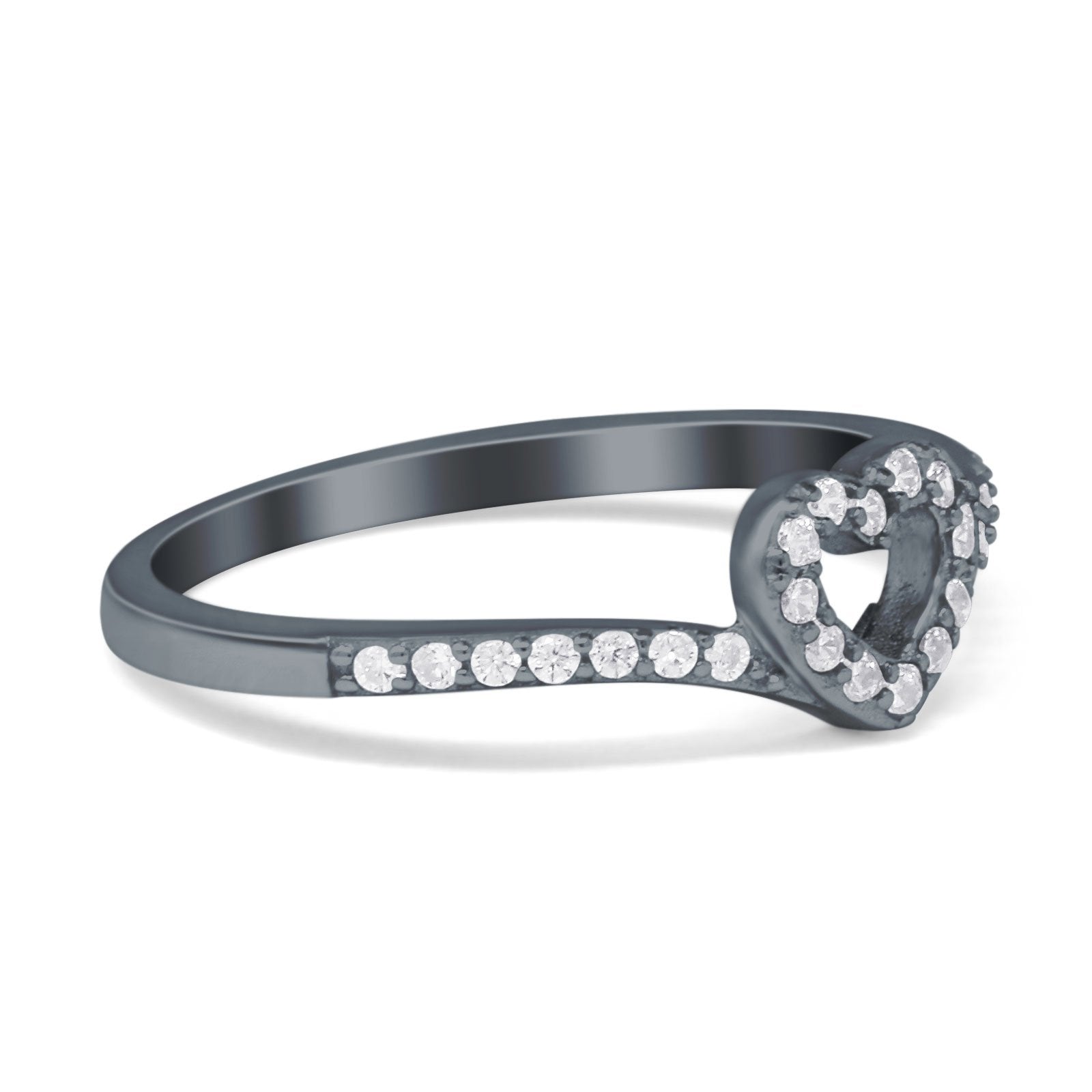 Heart Promise V Chevron Midi Thumb Eternity Ring Simulated CZ 925 Sterling Silver