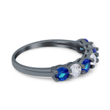 Art Deco Half Eternity Wedding Ring Simulated Cubic Zirconia 925 Sterling Silver