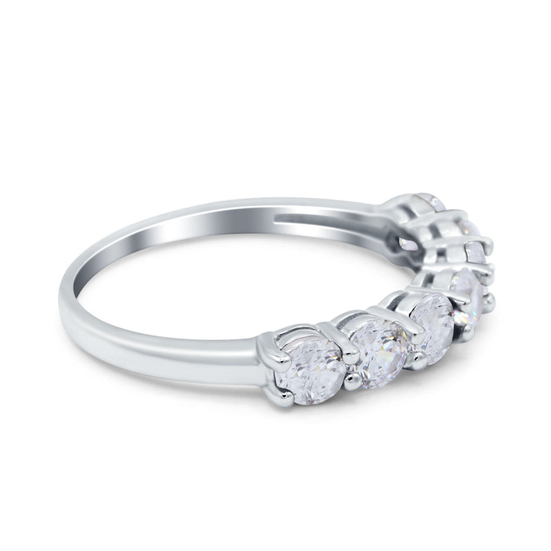 Art Deco Half Eternity Wedding Ring Simulated Cubic Zirconia 925 Sterling Silver