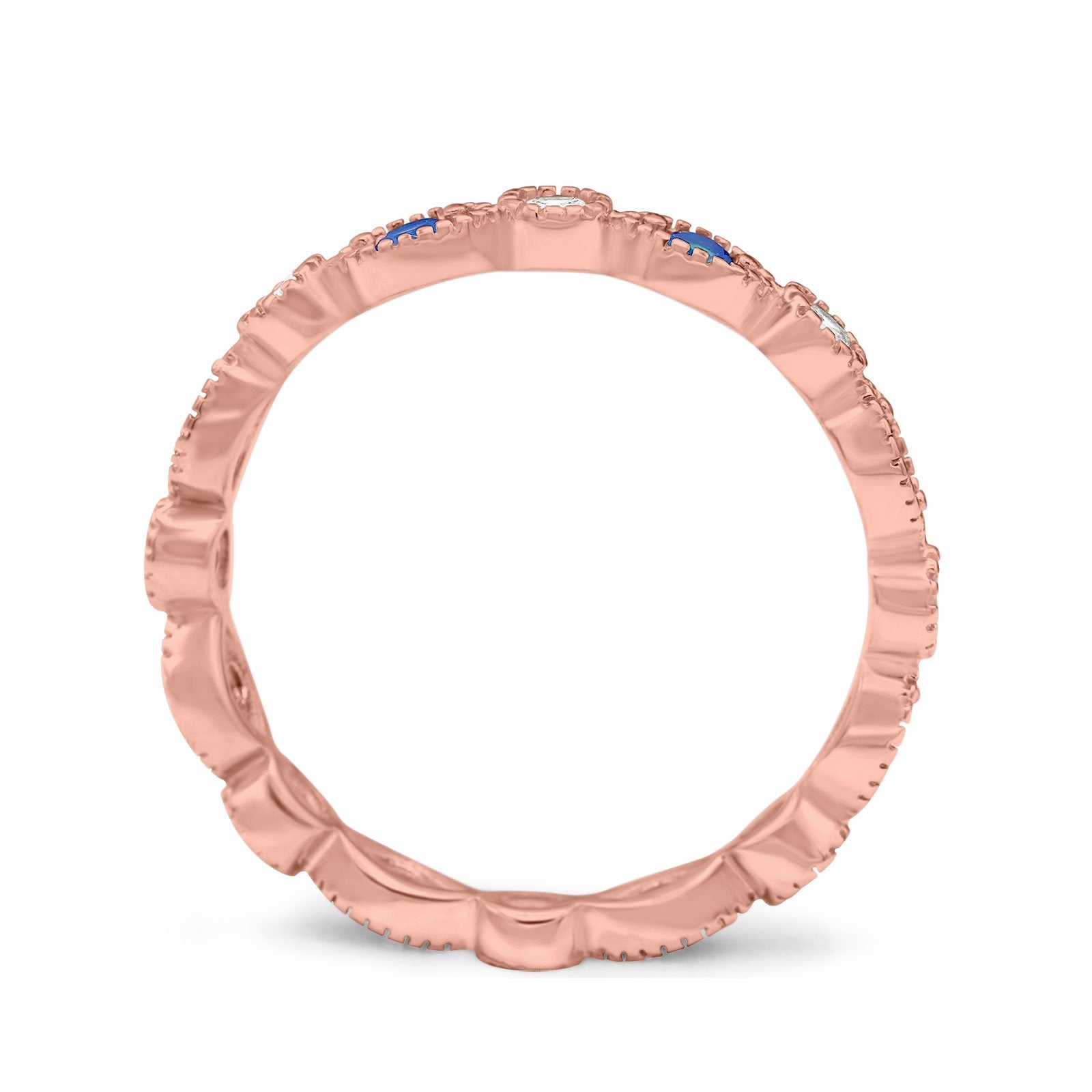 Curved Marquise Art Dec Full Eternity Stackable Band Simulated Blue Sapphire & Cubic Zirconia 925 Sterling Silver