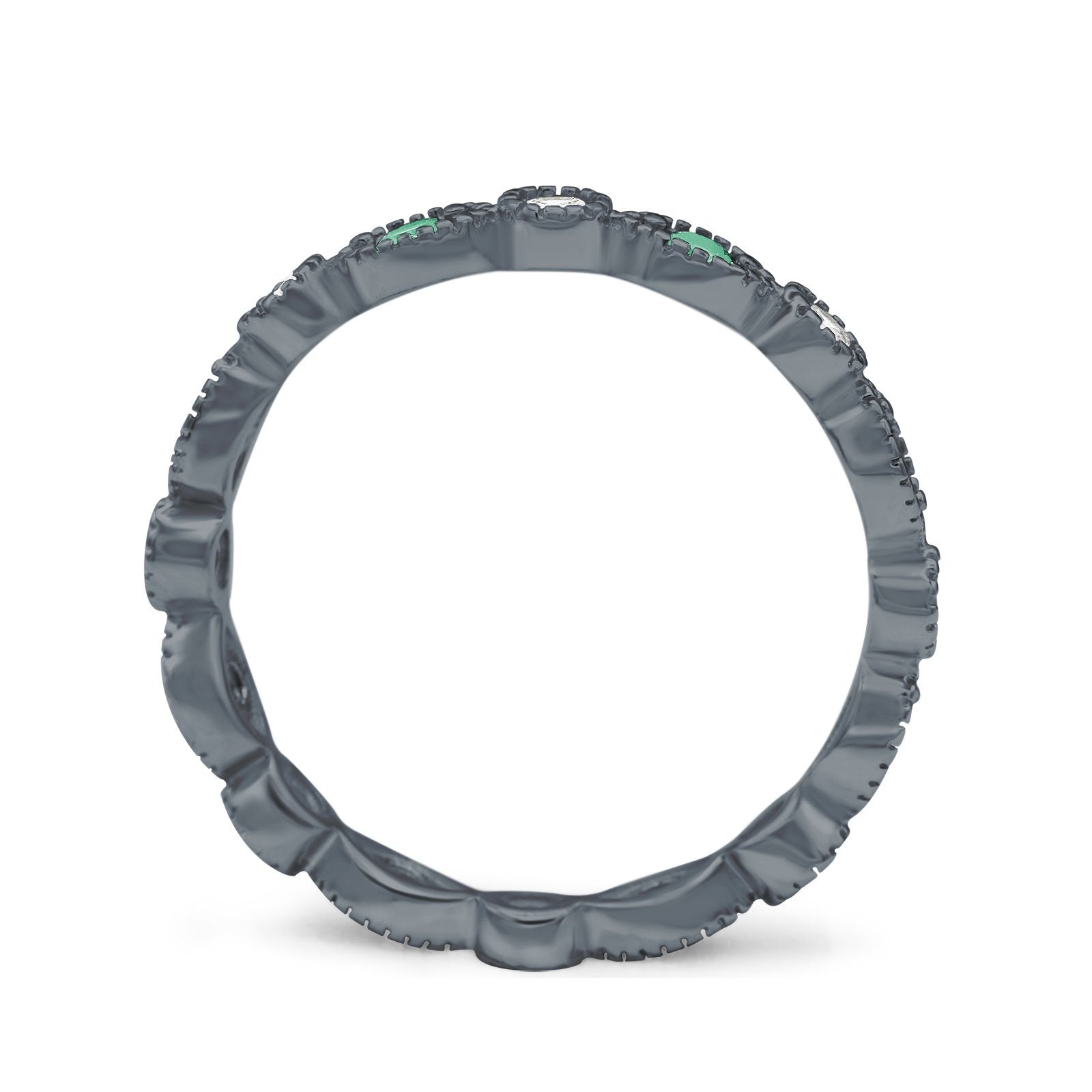 Curved Marquise Art Dec Full Eternity Stackable Band Simulated Green Emerald & Cubic Zirconia 925 Sterling Silver