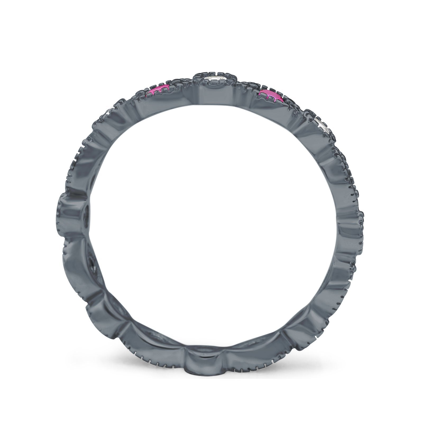 Curved Marquise Art Dec Full Eternity Stackable Band Simulated Ruby  & Cubic Zirconia 925 Sterling Silver