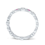 Curved Marquise Art Dec Full Eternity Stackable Band Simulated Ruby  & Cubic Zirconia 925 Sterling Silver
