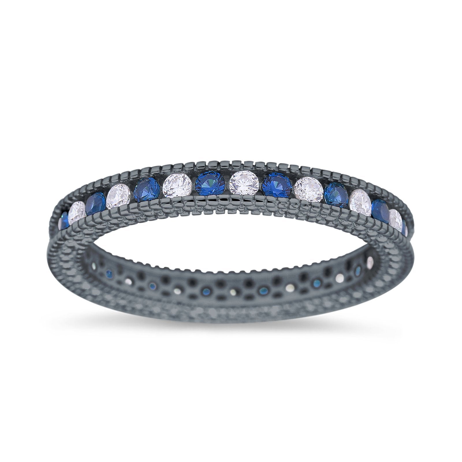 Art Deco Full Eternity Stackable Wedding Ring Simulated CZ 925 Sterling Silver