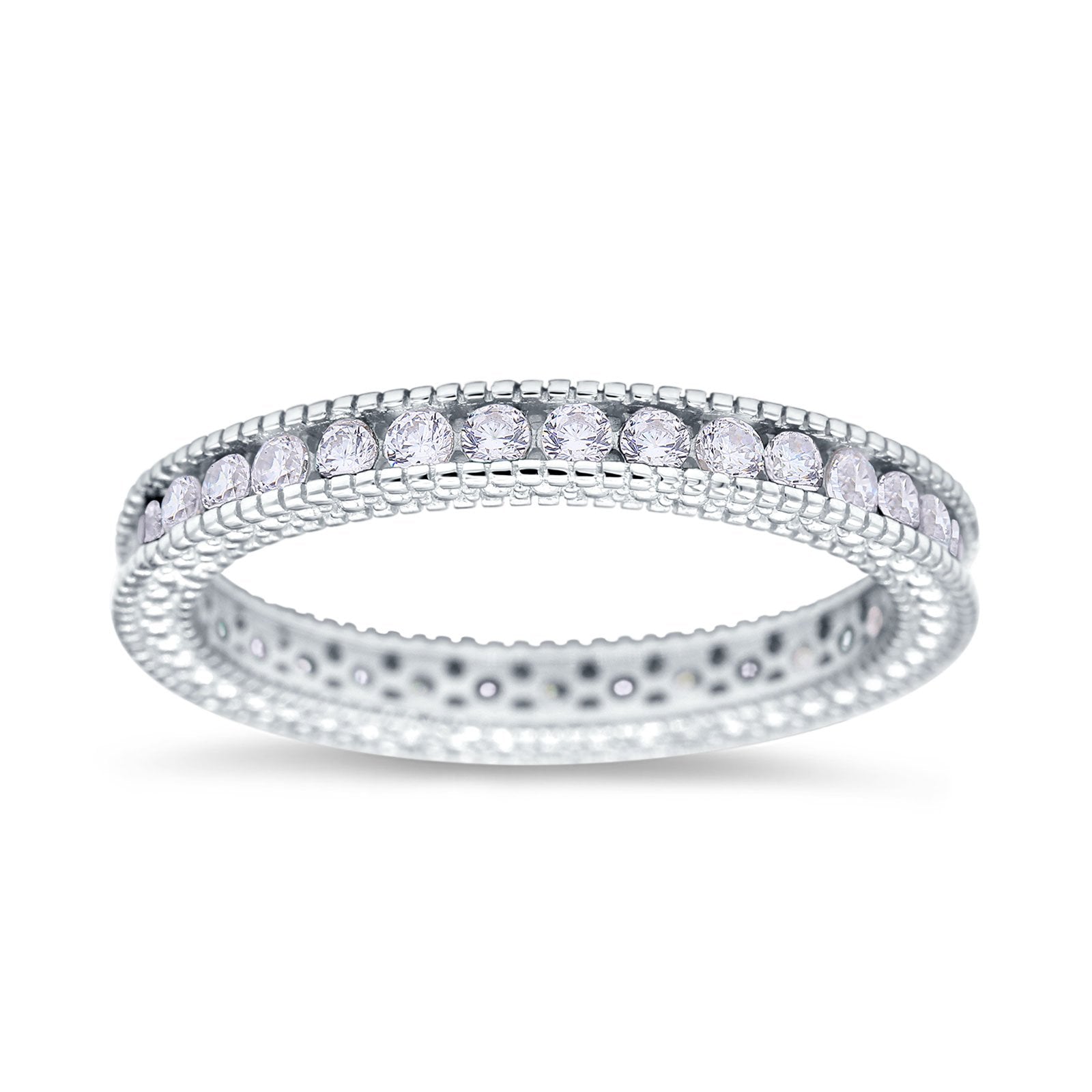 Art Deco Full Eternity Stackable Wedding Ring Simulated CZ 925 Sterling Silver