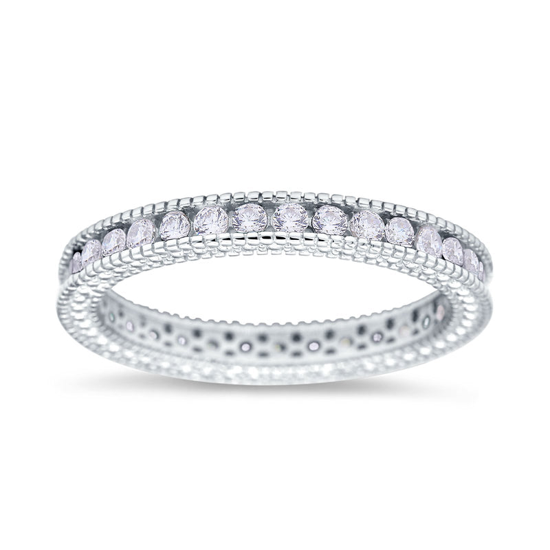 Art Deco Full Eternity Stackable Wedding Ring Simulated CZ 925 Sterling Silver