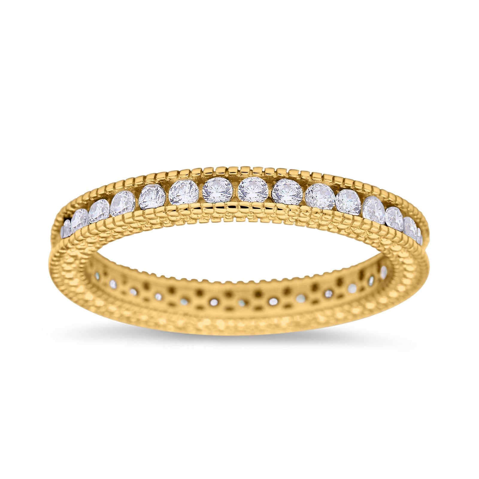 Art Deco Full Eternity Stackable Wedding Ring Simulated CZ 925 Sterling Silver